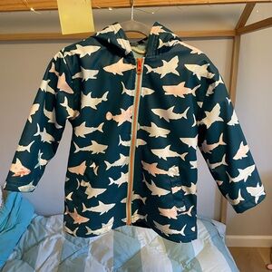 Boys Hatley Blue Shark Print Raincoat - sharks change color to orange when wet